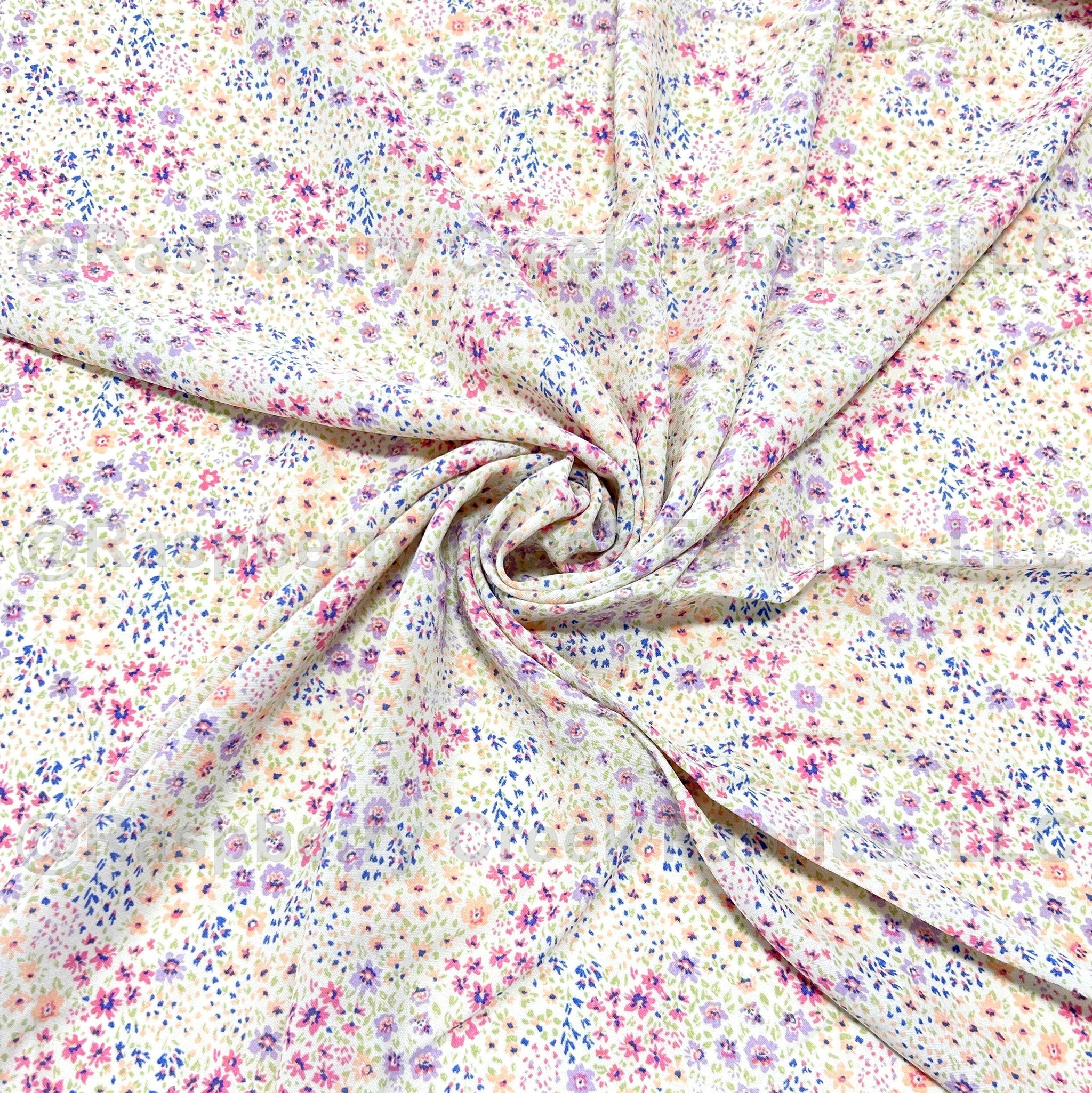 White Ditsy Floral on Dusky Pink Polyester Fabric – Pound Fabrics