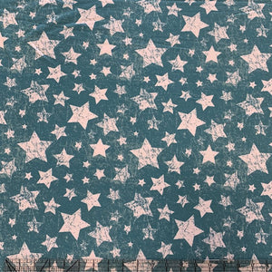 Bright Teal Grunge Stars on Poly Rayon Spandex French Terry