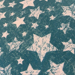Bright Teal Grunge Stars on Poly Rayon Spandex French Terry