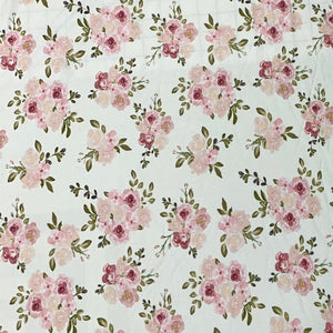 Cream Mauve Blush and Olive Watercolor Floral Print Fabric on Lightweight Brushed Poly