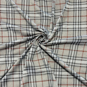Stone Grey Charcoal and Rust Plaid Jacquard Double Knit Fabric
