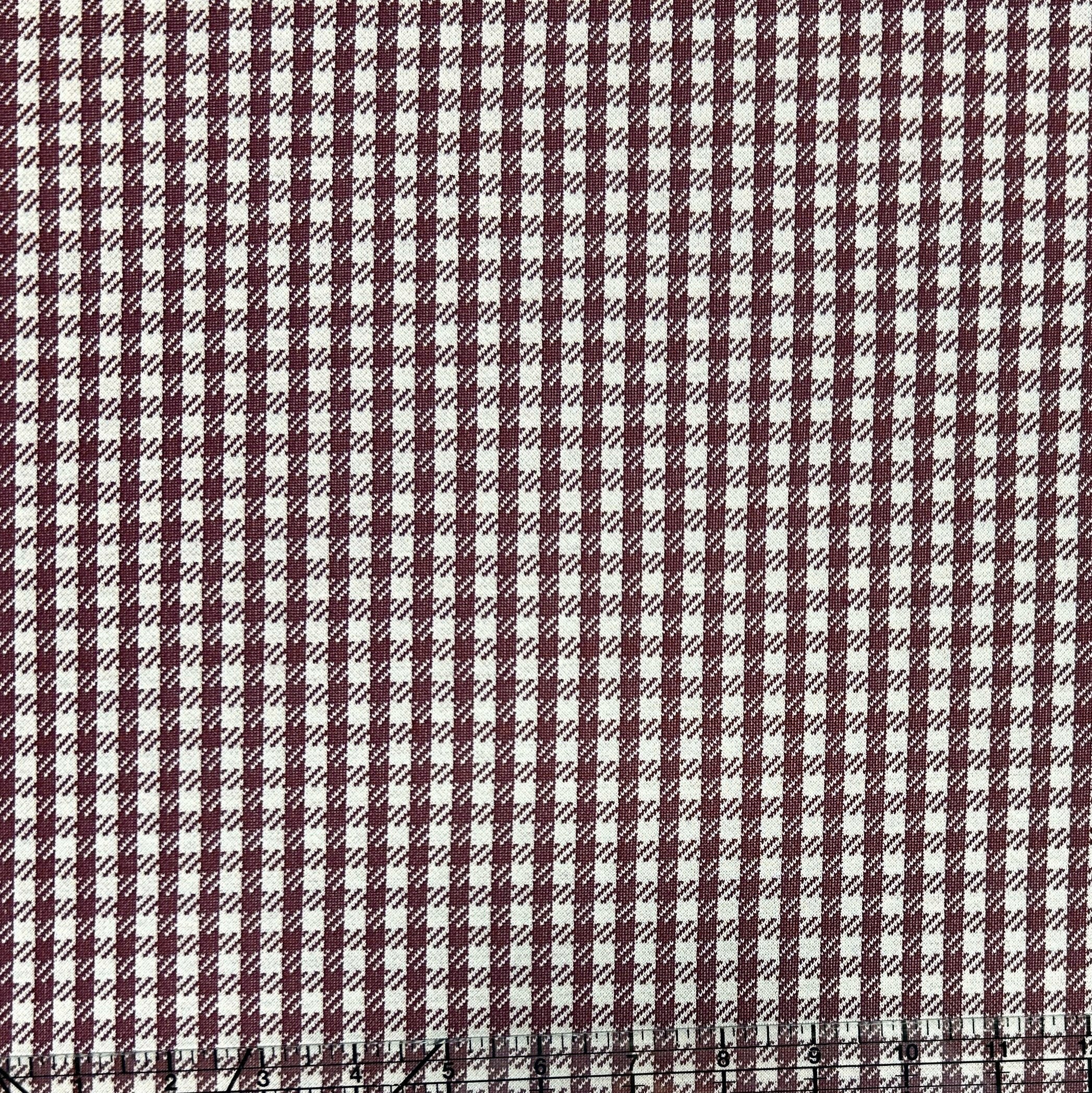 Burgundy Wine and White Check Gingham Jacquard Double Knit Fabric