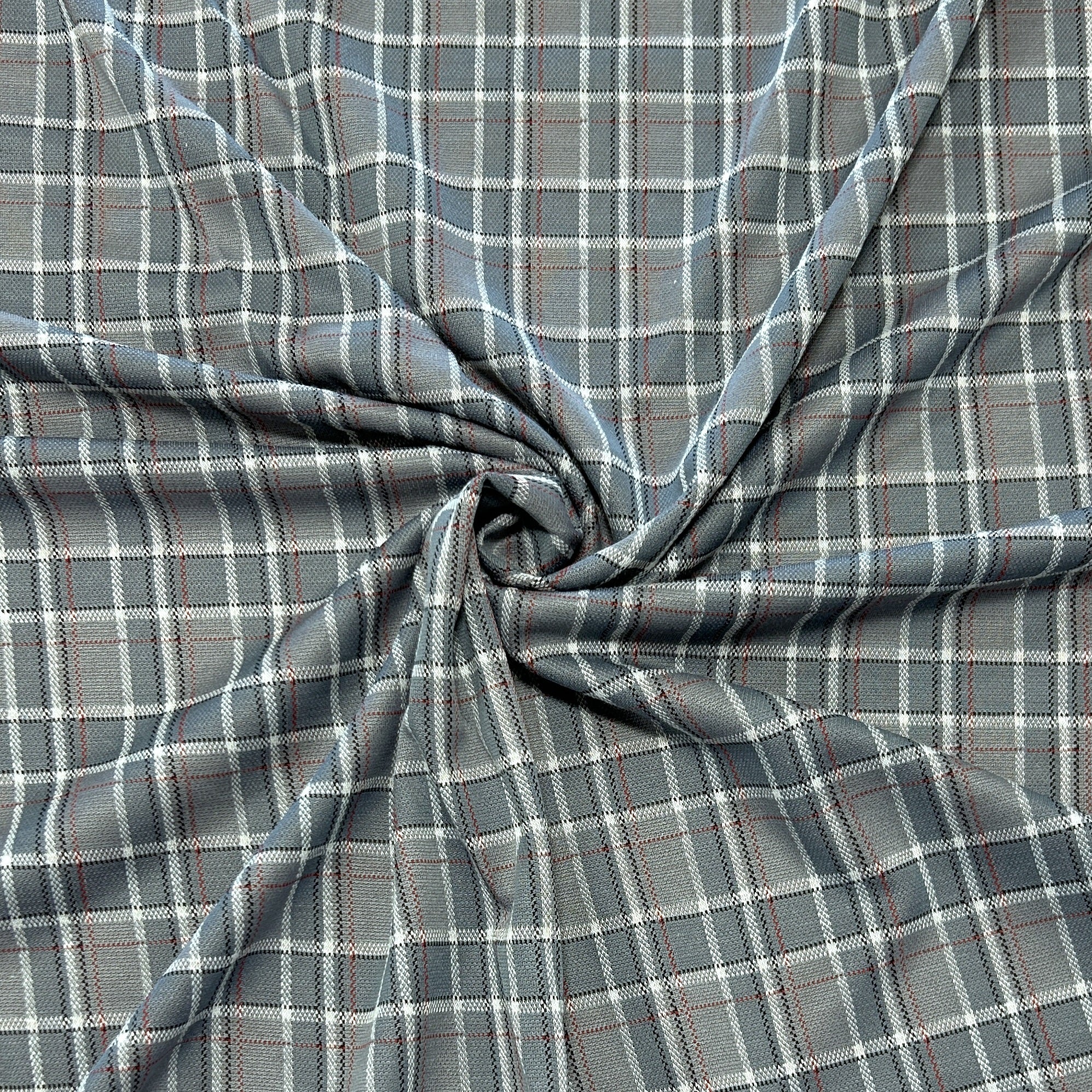 Tonal Grey White Red and Black Plaid Jacquard Double Knit Fabric