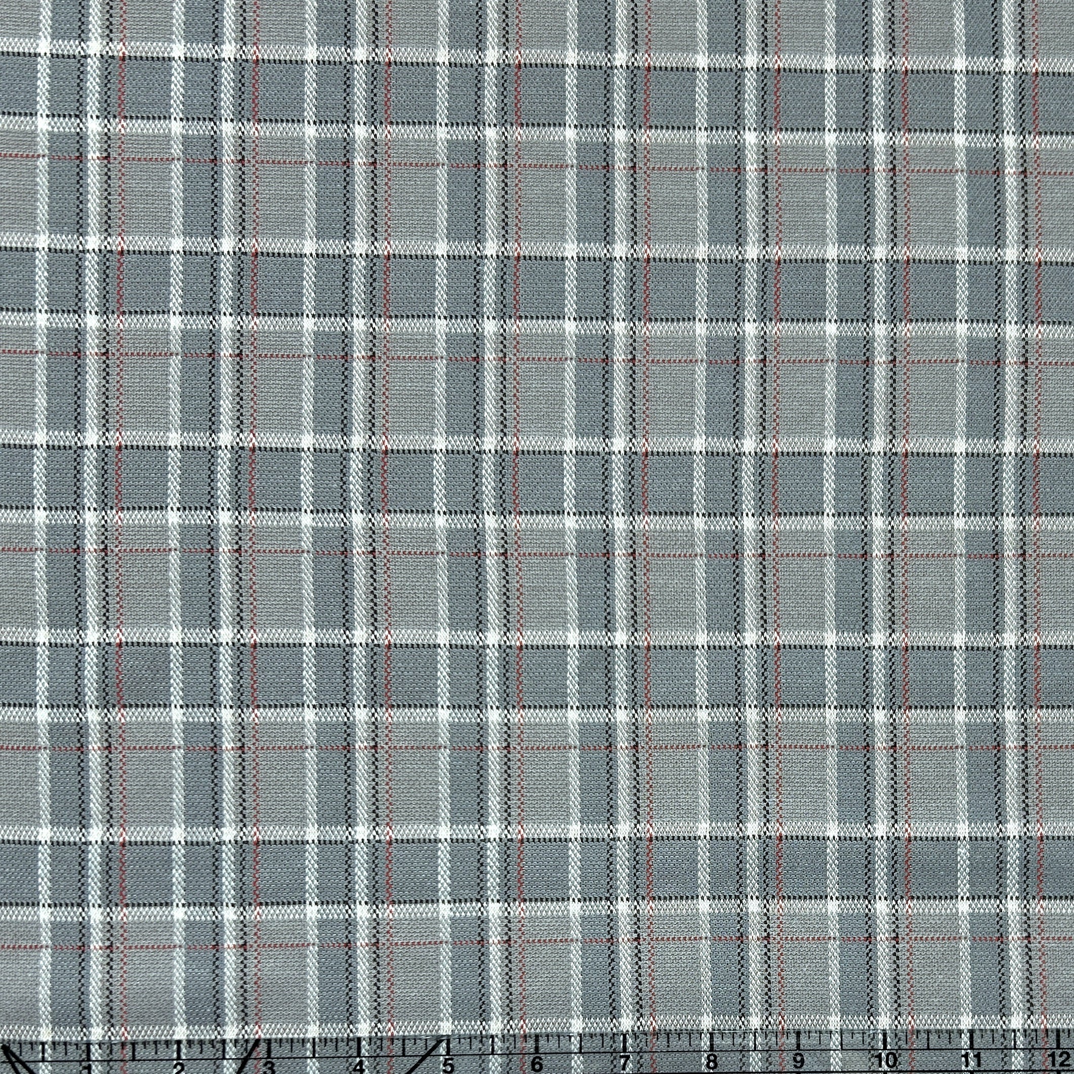 Tonal Grey White Red and Black Plaid Jacquard Double Knit Fabric
