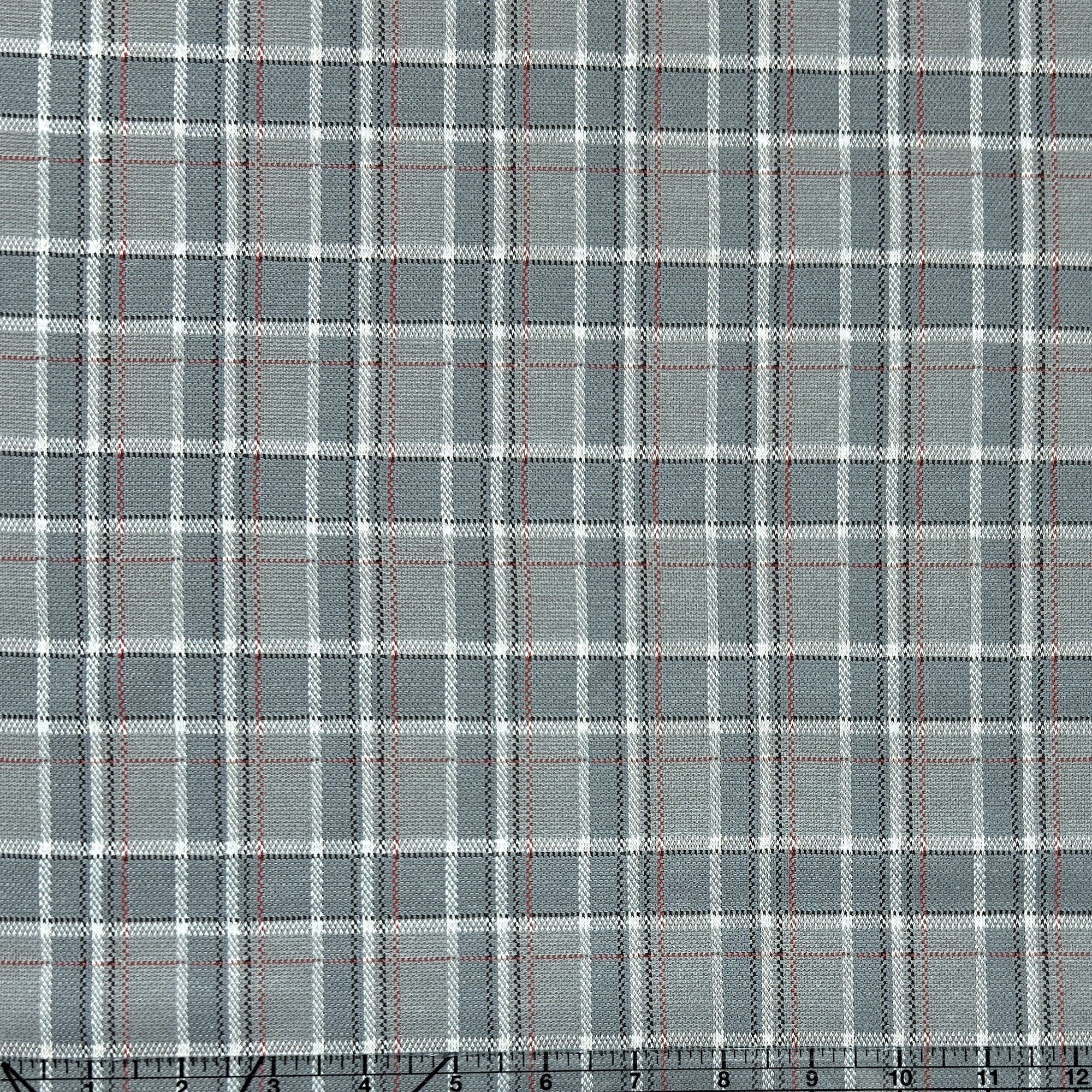 Tonal Grey White Red and Black Plaid Jacquard Double Knit Fabric