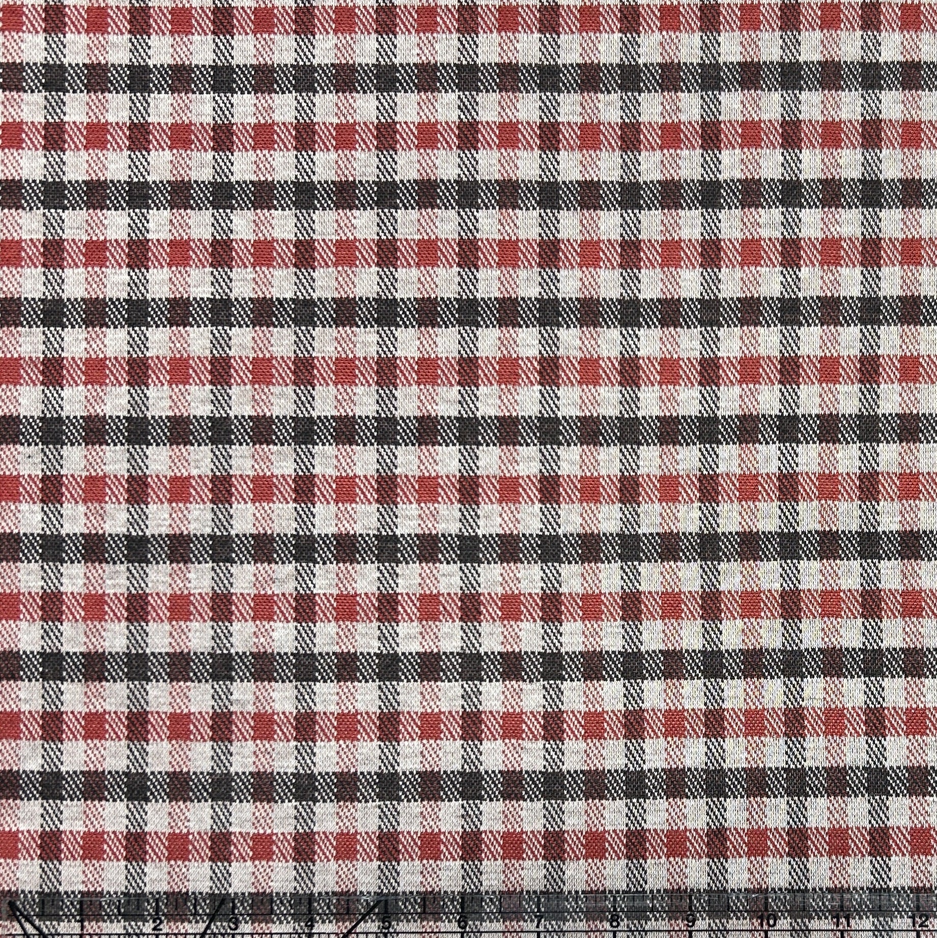Black Red and White Plaid Jacquard Double Knit Fabric