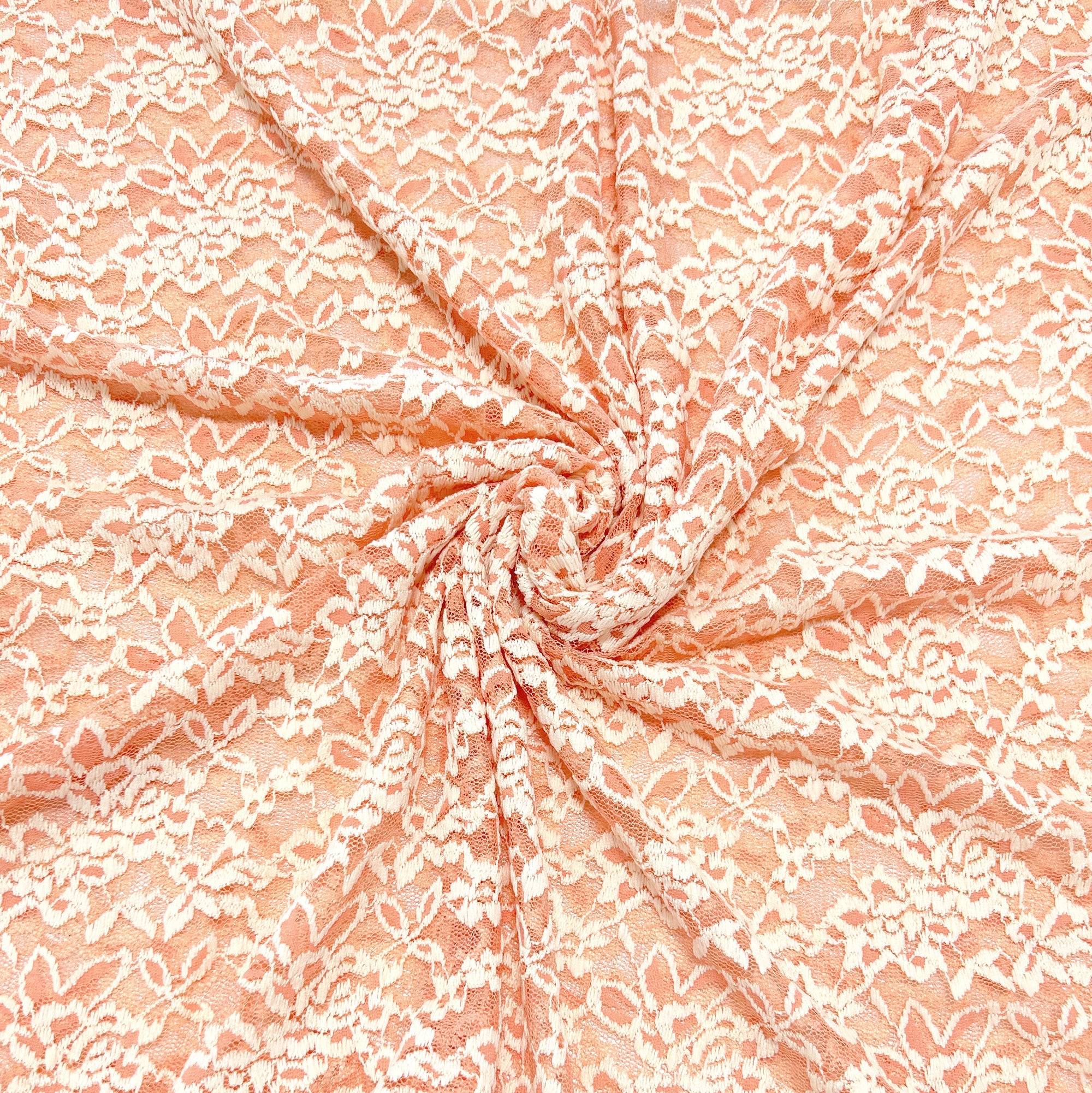 Coral and Cream Rose Floral Stretch Lace