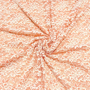 Coral and Cream Rose Floral Stretch Lace