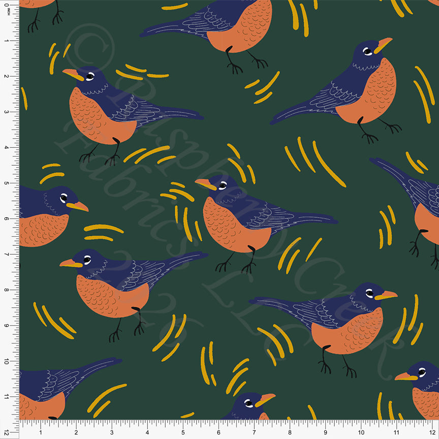 Hunter Navy Light Rust Mustard Robins, Bramble and Flurry by Kelsey Shaw for CLUB Fabrics