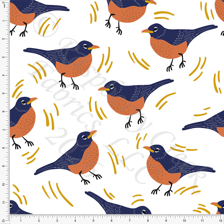 Navy Light Rust Mustard Robins, Bramble and Flurry by Kelsey Shaw for CLUB Fabrics