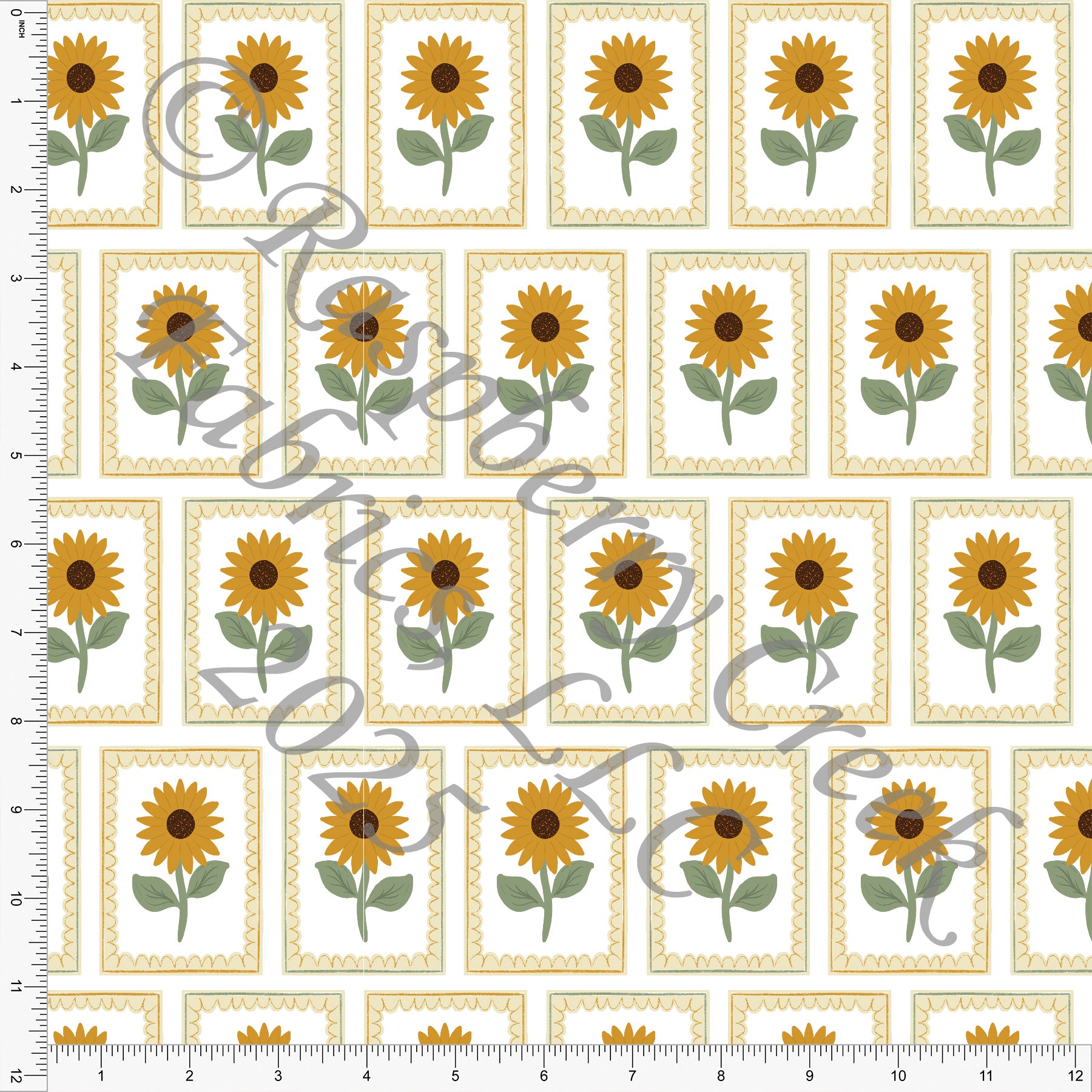 Mustard Yellow Sage Brown Sunflower Seed Packets Fabric, Homestead Life by Kelsey Shaw for CLUB Fabrics