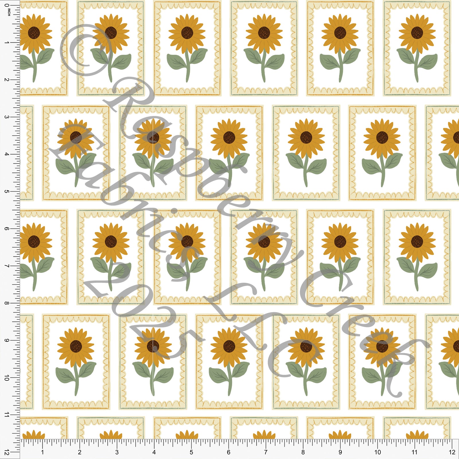 Mustard Yellow Sage Brown Sunflower Seed Packets Fabric, Homestead Life by Kelsey Shaw for CLUB Fabrics