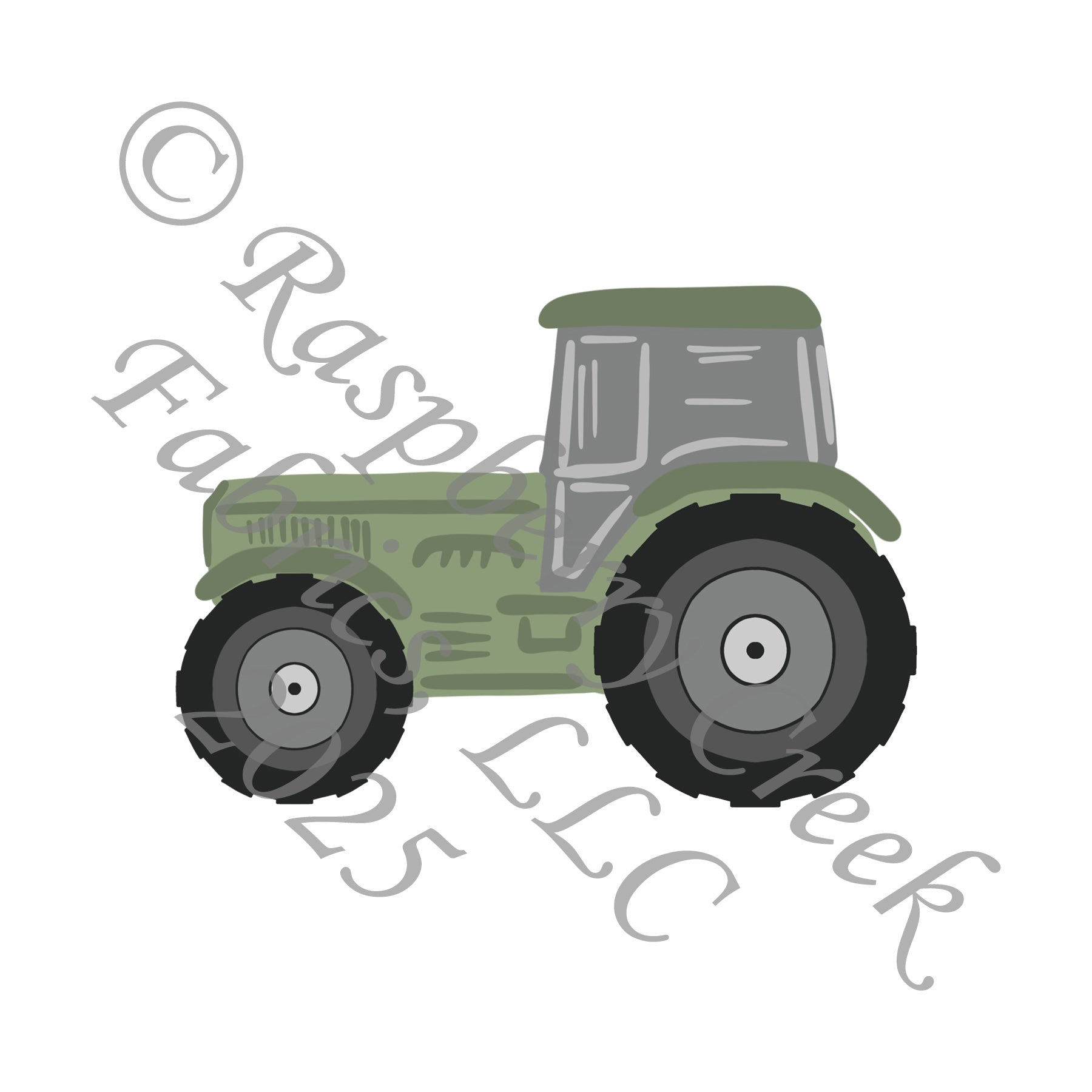Sage Green Grey Black Tractor Panel, Homestead Life by Kelsey Shaw for CLUB Fabrics