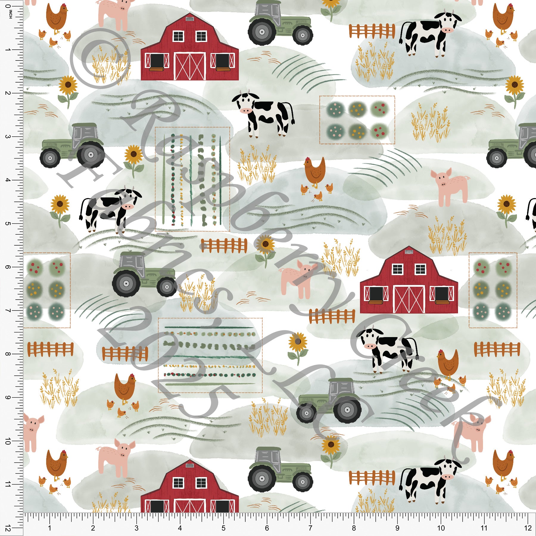 Sage Green Mustard Yellow Grey Peach Red Brown Homestead Main Fabric, Homestead Life by Kelsey Shaw for CLUB Fabrics