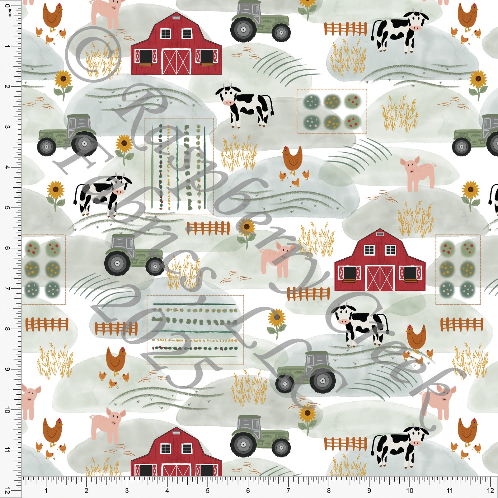 Sage Green Mustard Yellow Grey Peach Red Brown Homestead Main Fabric, Homestead Life by Kelsey Shaw for CLUB Fabrics