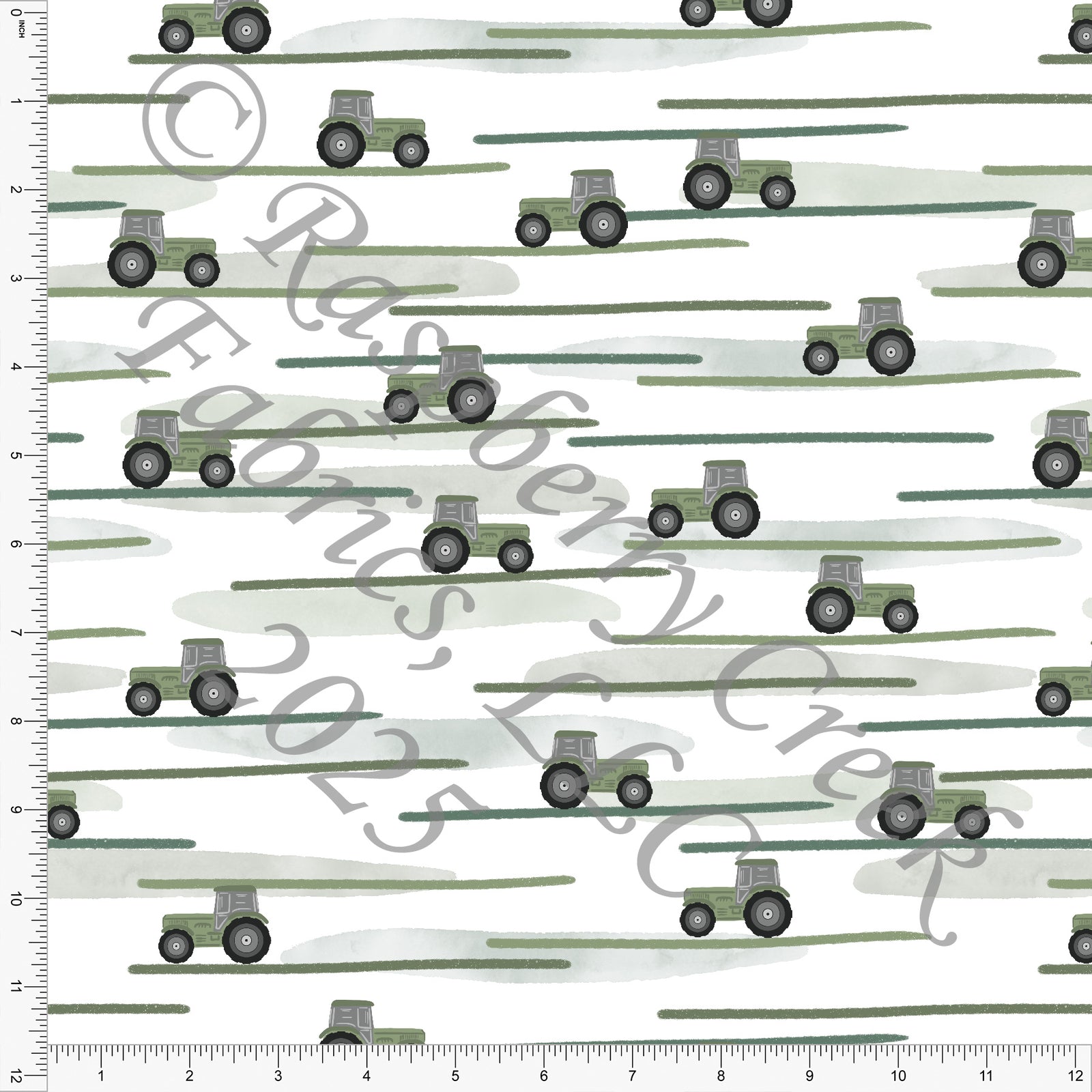 Tonal Sage Green Grey Black Tractor Stripe Fabric, Homestead Life by Kelsey Shaw for CLUB Fabrics