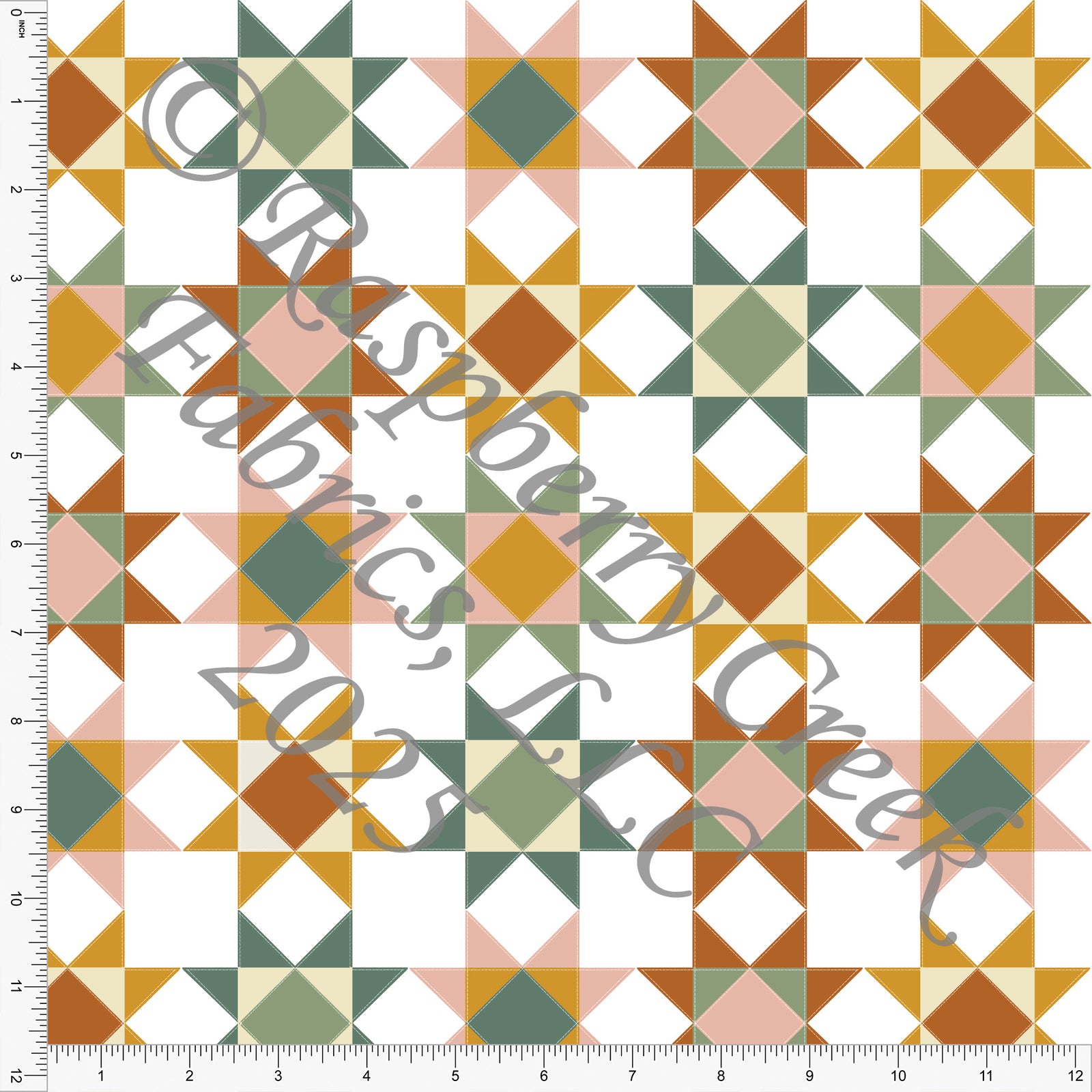 Tonal Sage Green Mustard Yellow Salmon Rust Quilt Fabric, Homestead Life by Kelsey Shaw for CLUB Fabrics