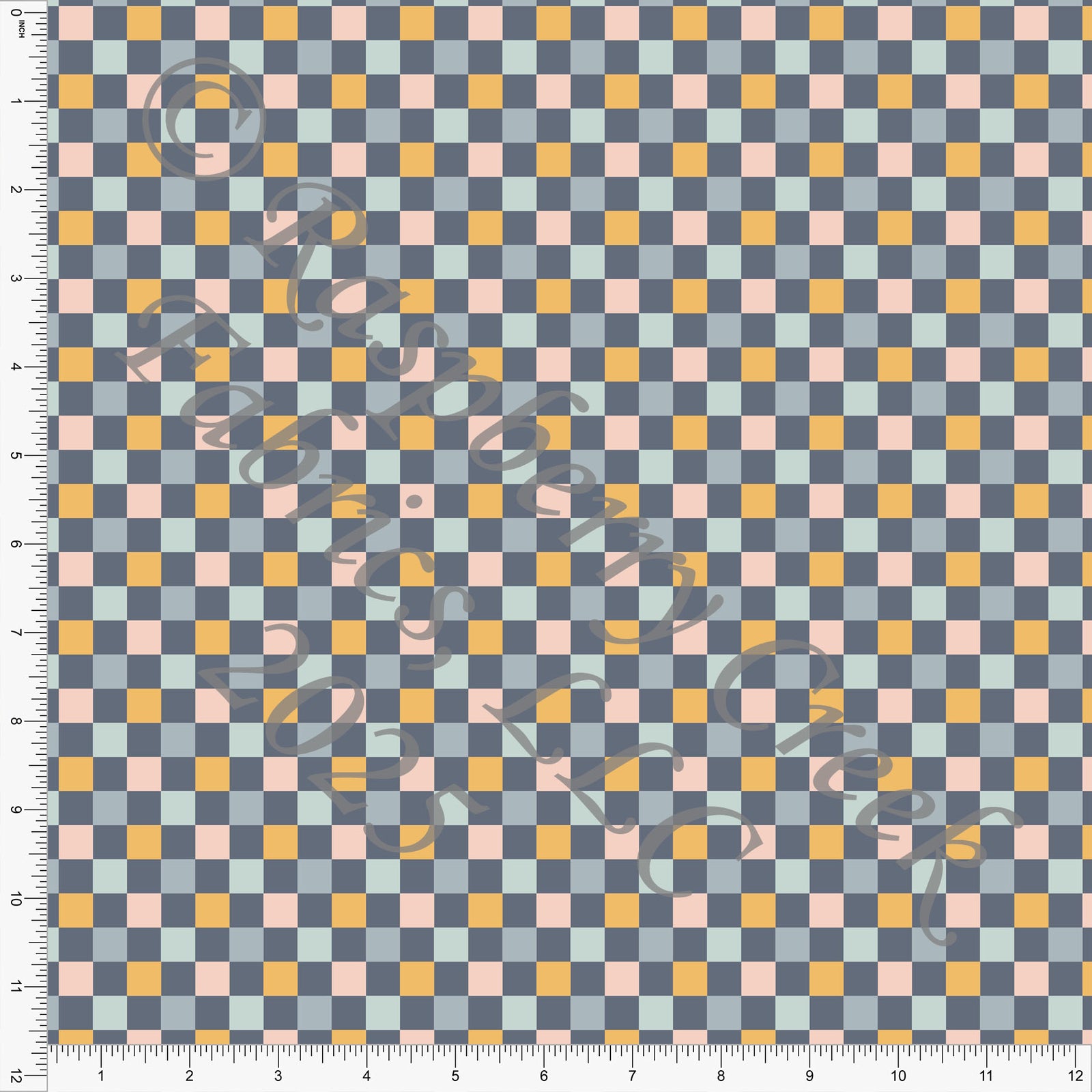 Dark Grey Mustard Mauve and Dusty Mint Multi Checker Print Fabric, School Is Cool By Kim Henrie for CLUB Fabrics