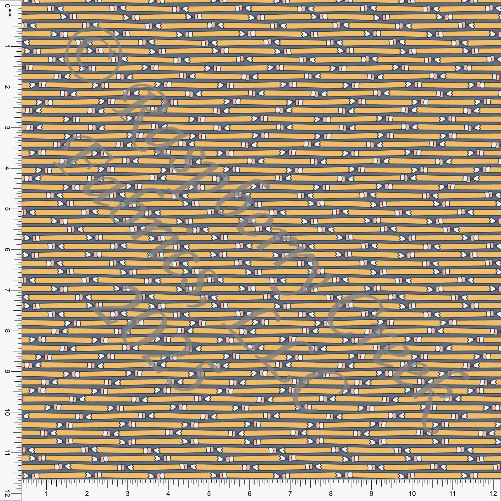 Dark Grey Mustard and Mauve Pencil Stripe Print Fabric, School Is Cool By Kim Henrie for CLUB Fabrics