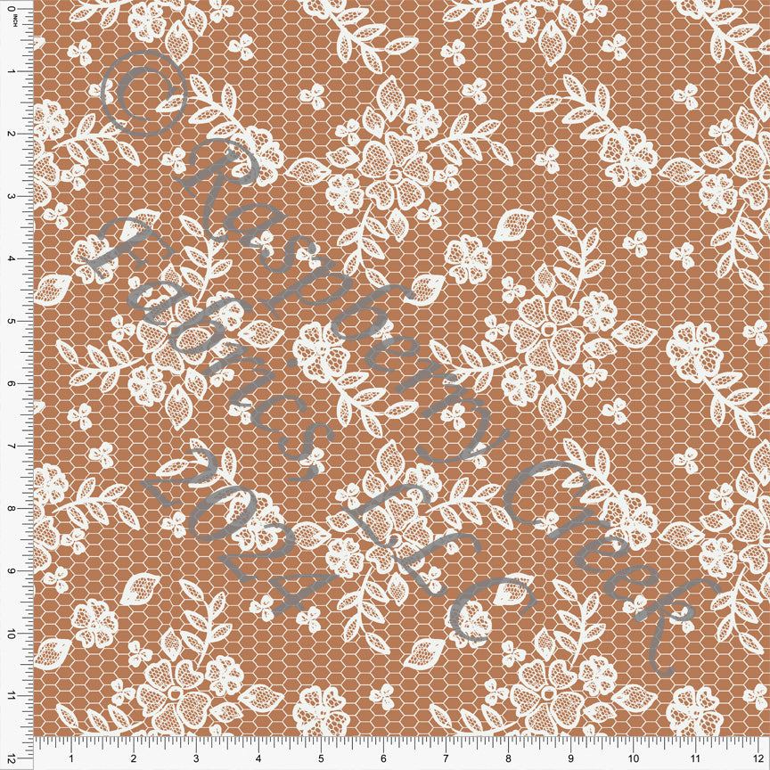 Clay and Cream Faux Lace Print Fabric, Fall Lace for CLUB Fabrics