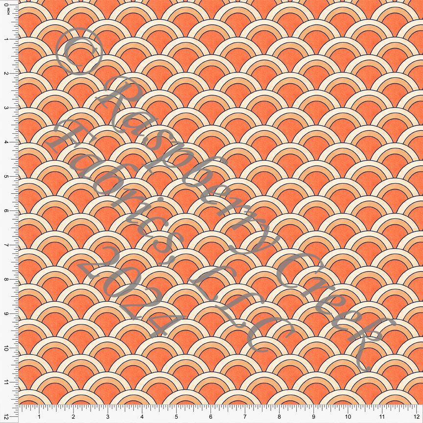 Tonal Orange Fish Scale Print Fabric, Lake Life By Krystal Winn Design for Club Fabrics