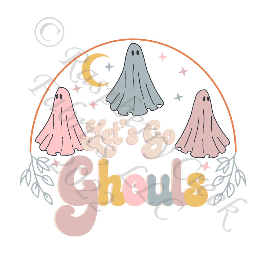 Dusty Pink Dusty Blue Mauve and Mustard Let's Go Ghouls Panel, Let's Go Ghouls by Kim Henrie for CLUB Fabrics