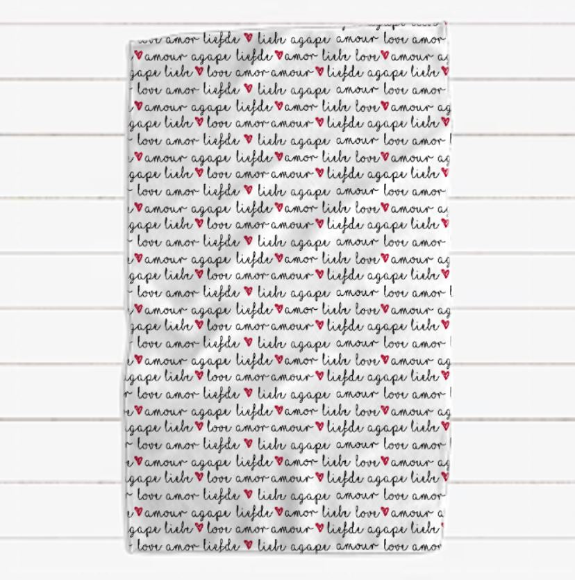 Red Black and White Word Stripe Love Languages Waffle Towel