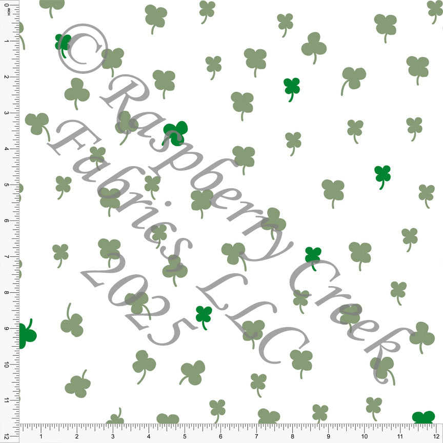 Sage Kelly Green and White Tossed Shamrock Print Fabric, Lucky Little Lassie by Bri Powel for CLUB Fabric