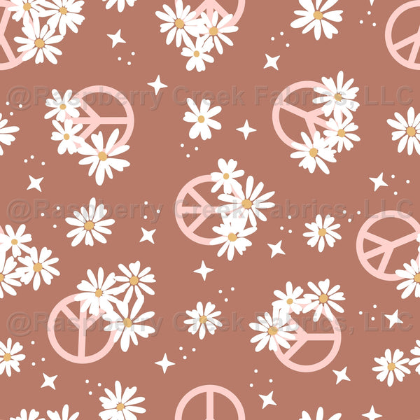 Clay Light Pink and Light Mustard Yellow Magic Peace Sign Floral Print ...
