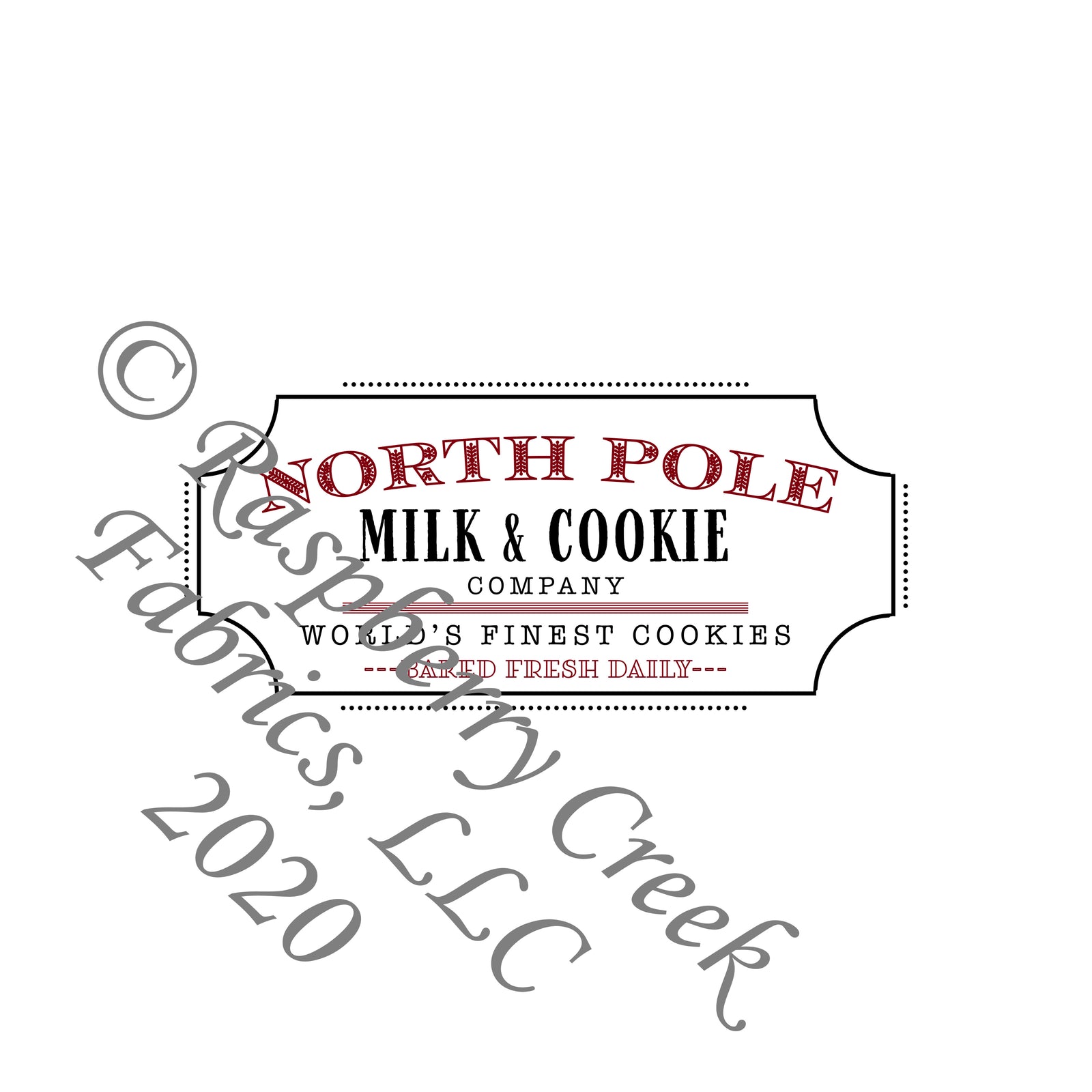 Burgundy and Black North Pole Cookie Company Panel, Christmas Traditions By Kelsey Shaw for Club Fabrics