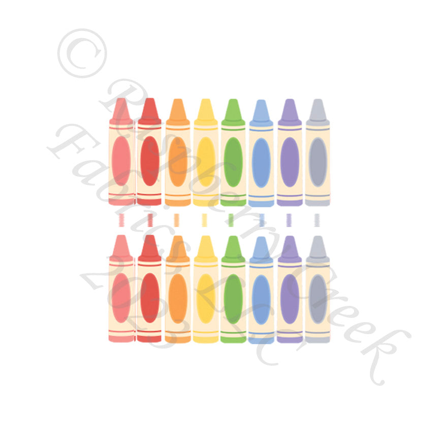 Mauve Red Orange Yellow Green Blue Lilac and Grey Crayon Panel, Mini Prep School by Bri Powell for Club Fabrics
