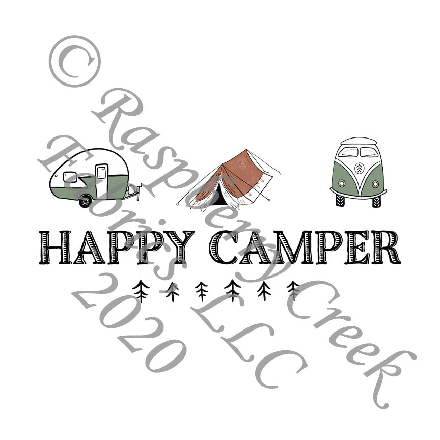 Black Sage and Clay-Red Happy Camper Panel, Camp Boho by Kelsey Shaw for Club Fabrics