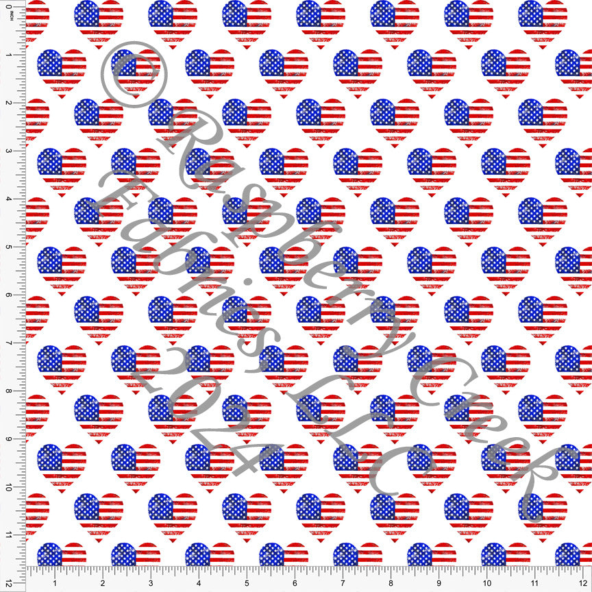 Royal Blue Red and White Patterned Heart Print Fabric, My Country by Elise Peterson for CLUB Fabrics