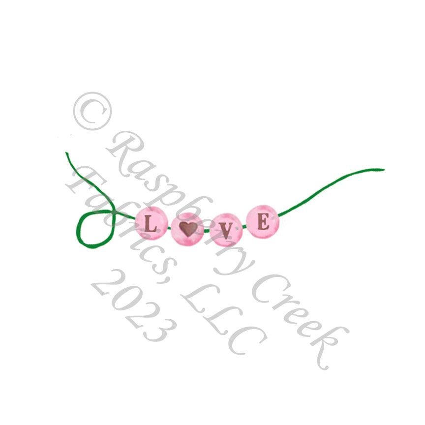Tonal Pink Brown and Kelly Green Friendship Bracelet Love Beads Panel, My Valentine by Bri Powell for CLUB Fabrics