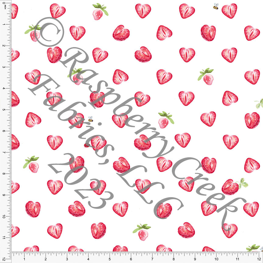 Pink Red and Kelly Green Strawberry Heart Print Fabric, My Valentine by Bri  Powell for CLUB Fabrics Fabric, Raspberry Creek Fabrics