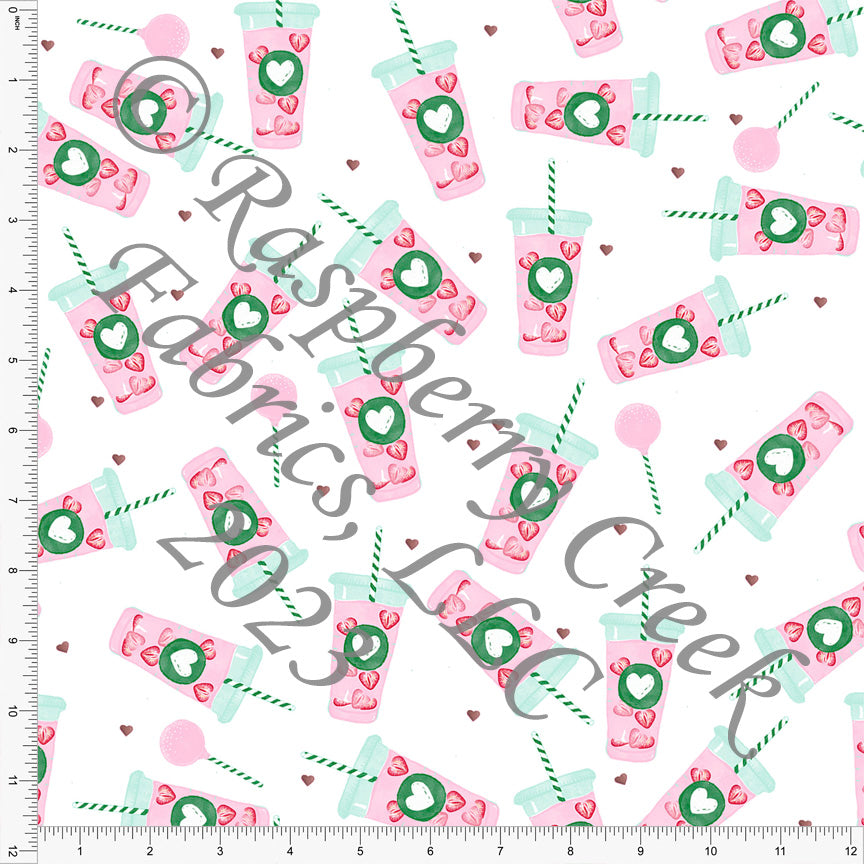 Pink Kelly Green Red and Brown Sweet Pink Drink Heart Print Fabric, My  Valentine by Bri Powell for CLUB Fabrics Fabric, Raspberry Creek Fabrics