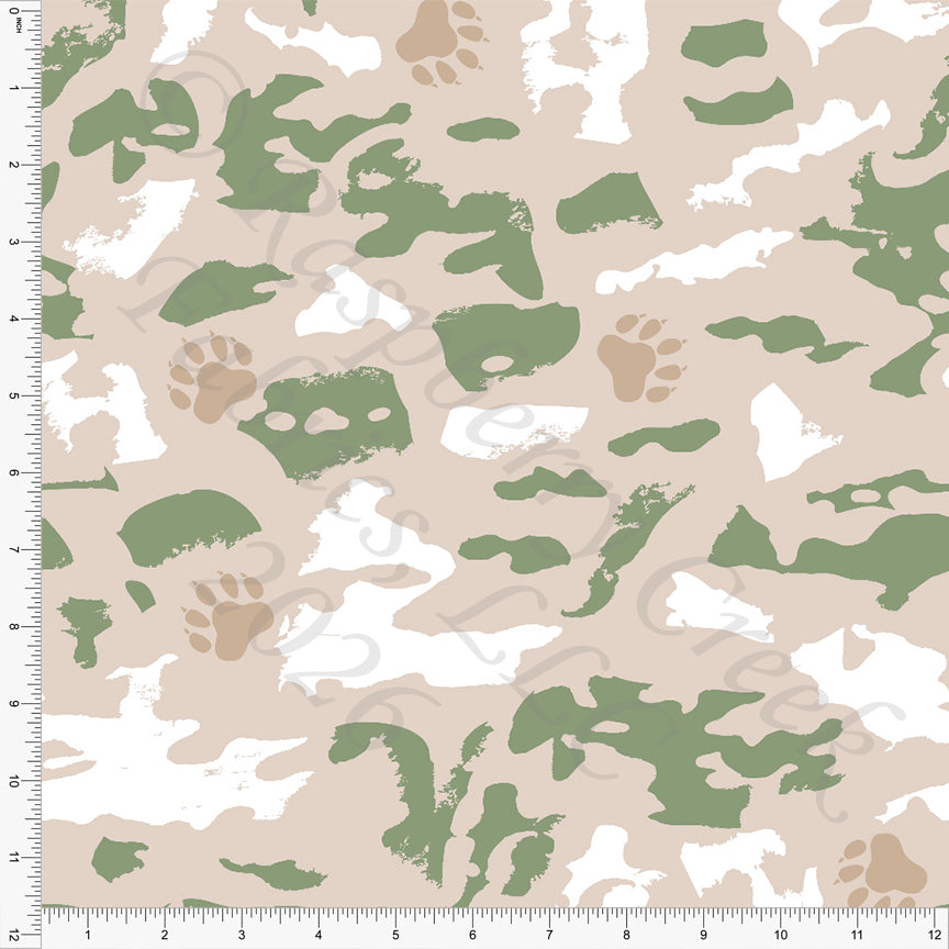 Khaki Sage White Bear Paw Camo, All Things Fall by Nice To Michiyo Design for CLUB Fabrics