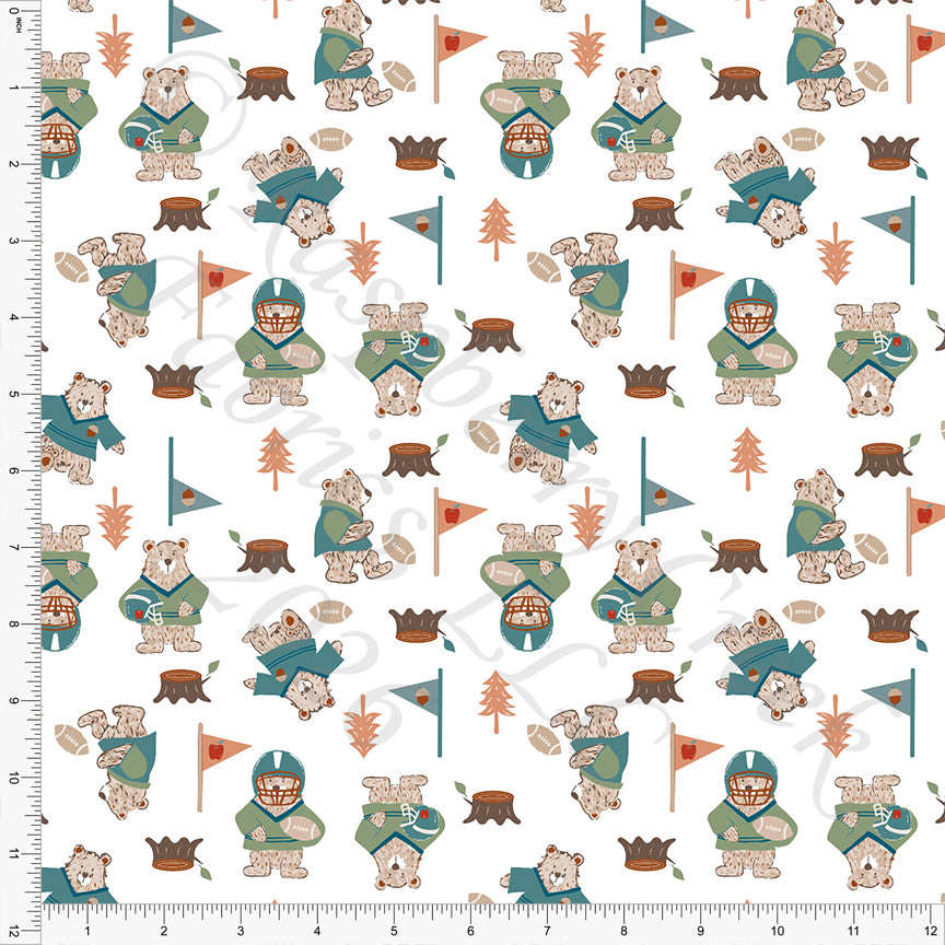 Tonal Teal Sage Rust and Brown Bears, All Things Fall by Nice To Michiyo Design for CLUB Fabrics