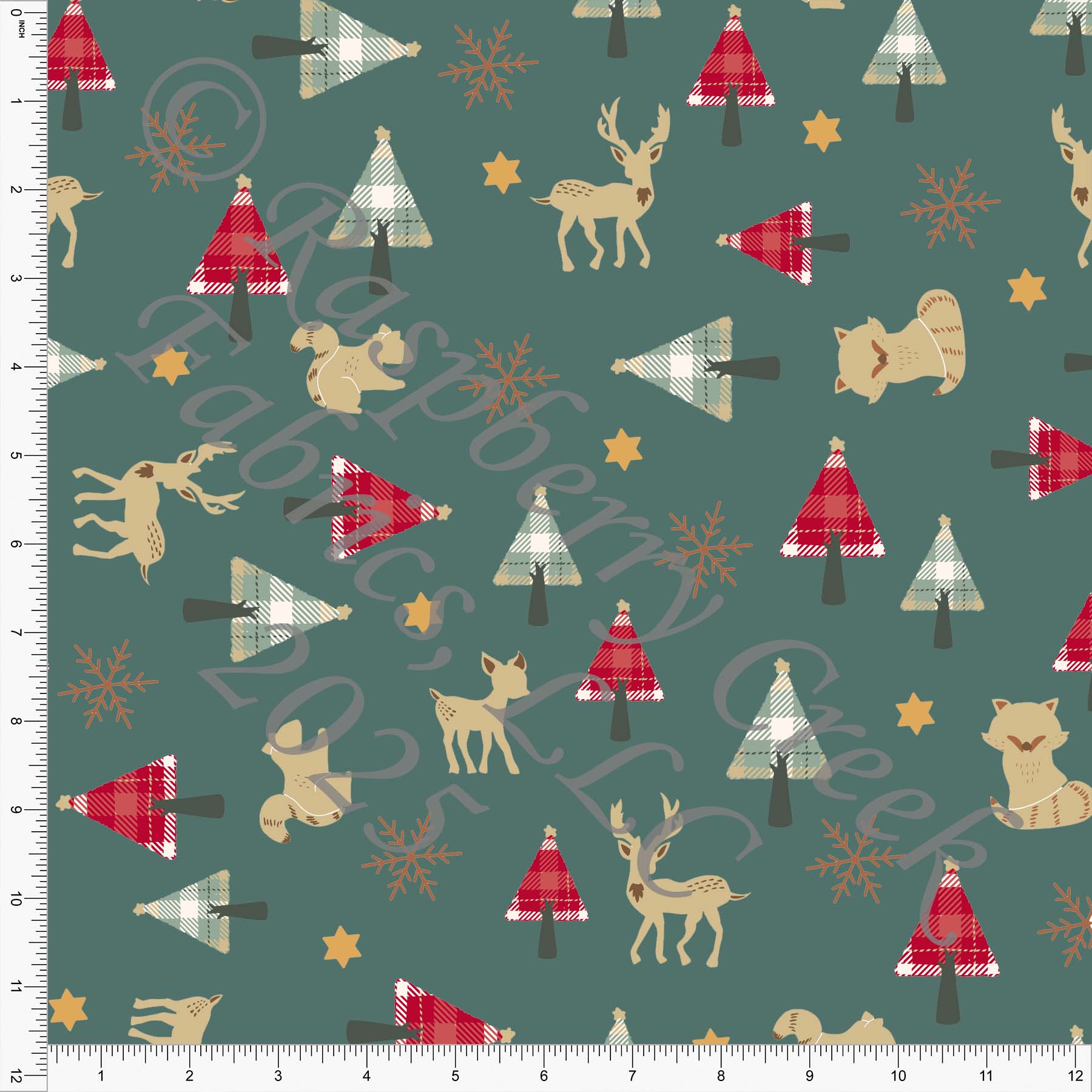 Woodland Animals Sage Red Khaki BP Cottage Christmas by Nice To Michiyo Christmas 2025 CLUB Fabrics