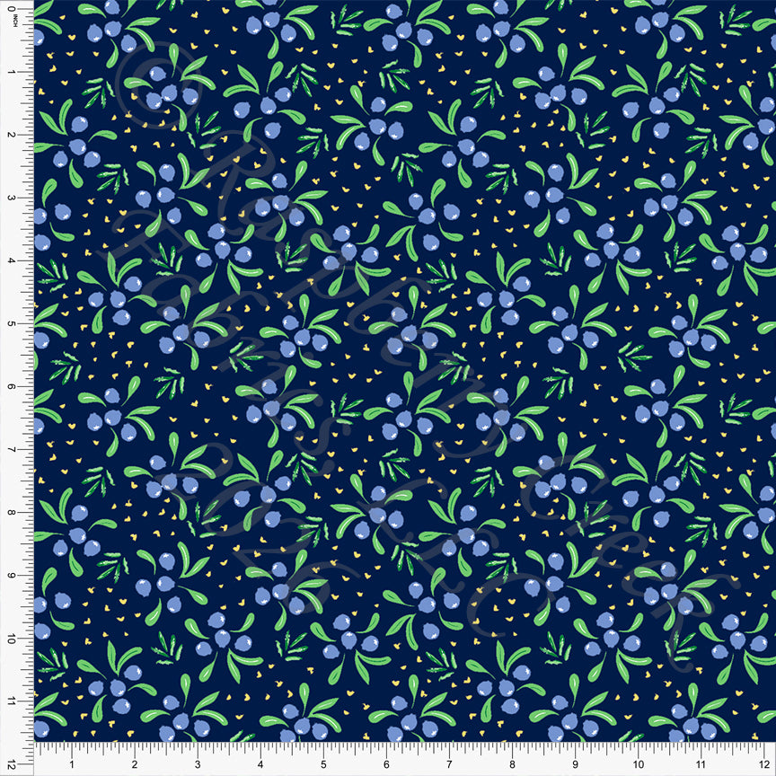 Navy Periwinkle Green Yellow Blueberry Garden Fabric, Juicy Summer by Nice To Michiyo Designs for CLUB Fabrics
