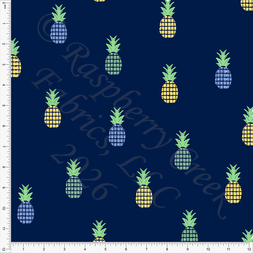 Navy Periwinkle Yellow Green Sage Breezy Pineapple Fabric, Juicy Summer by Nice To Michiyo Designs for CLUB Fabrics