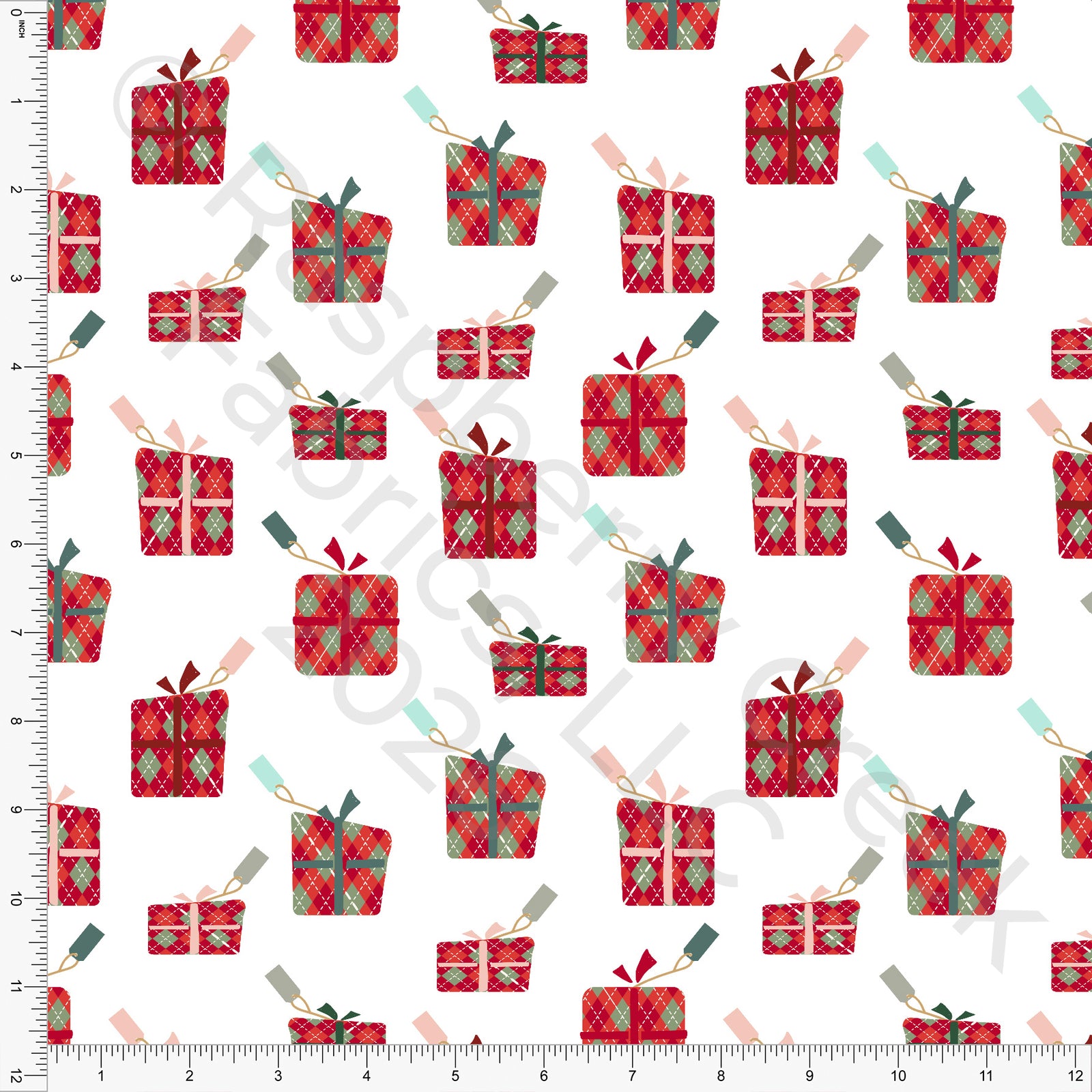 Red Burgundy Dusty Hunter Green Sage Dusty Pink Presents, Christmas Is Coming by Nice To Michiyo Design for CLUB Fabrics