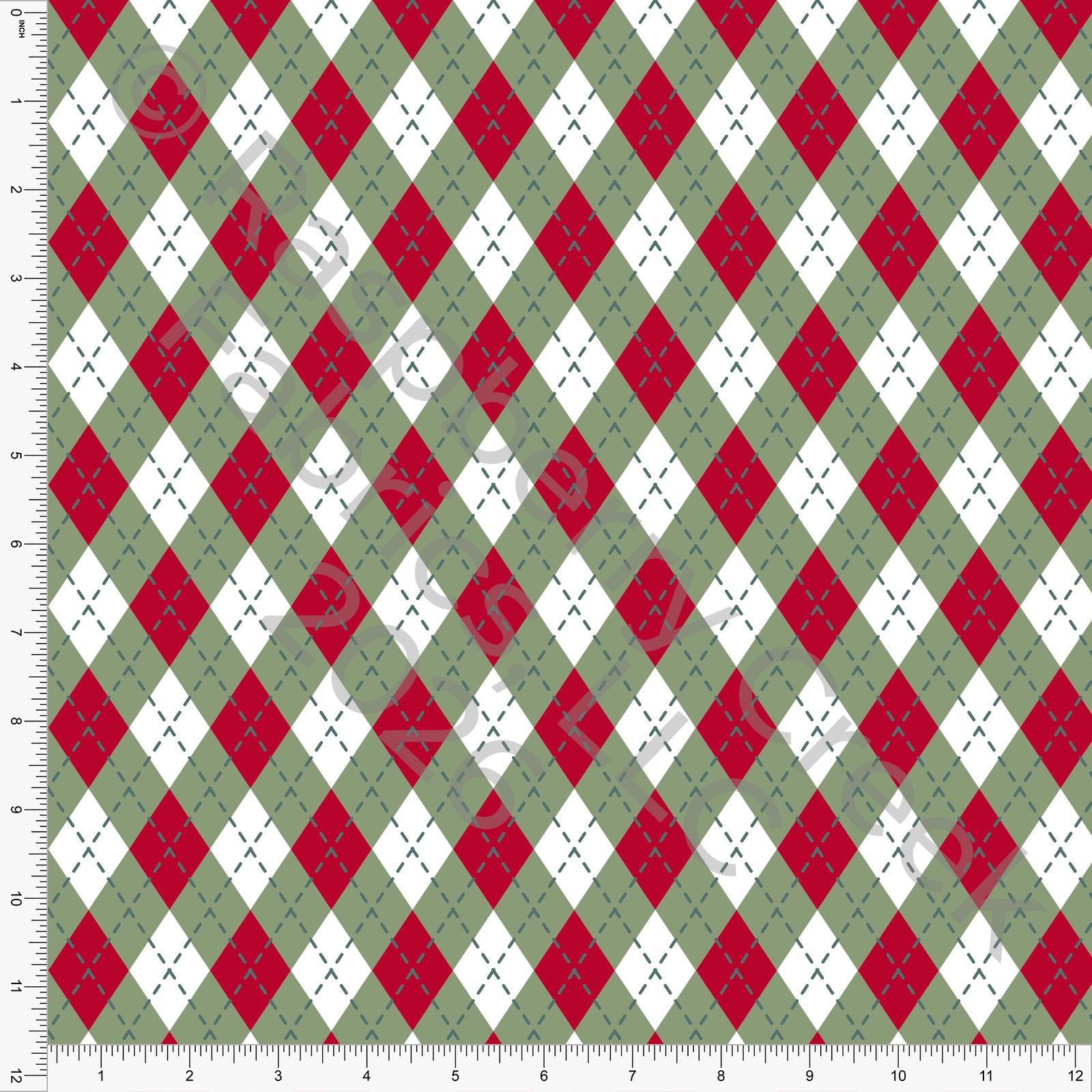 Red Sage Dusty Hunter Green Argyle, Christmas Is Coming by Nice To Michiyo Design for CLUB Fabrics