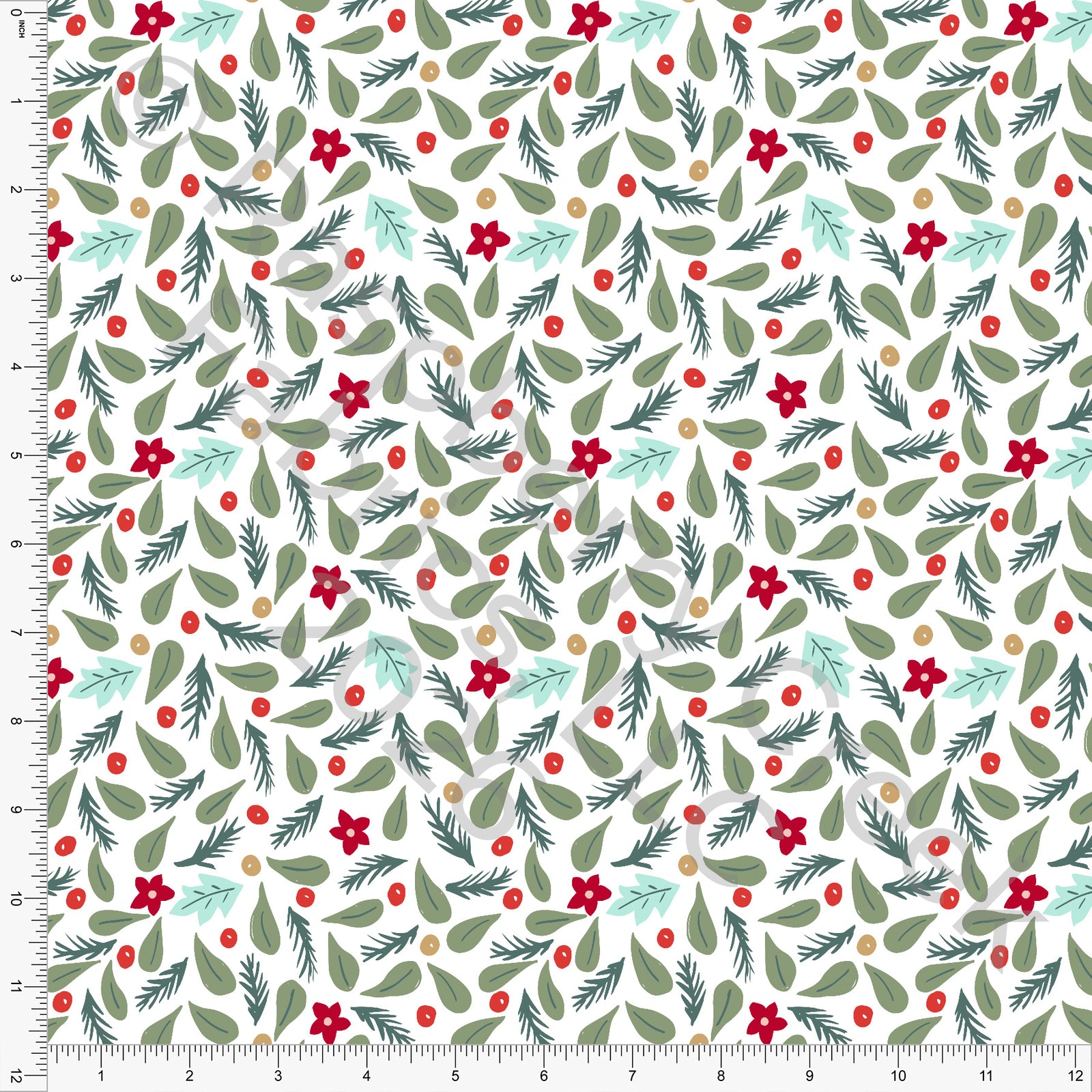 Sage Dusty Hunter Green Red Mint Khaki Holly, Christmas Is Coming by Nice To Michiyo Design for CLUB Fabrics