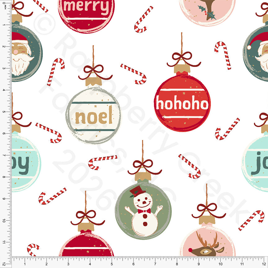 Tonal Red Sage Mint Khaki Ornaments and Candy Canes, Christmas Is Coming by Nice To Michiyo Design for CLUB Fabrics
