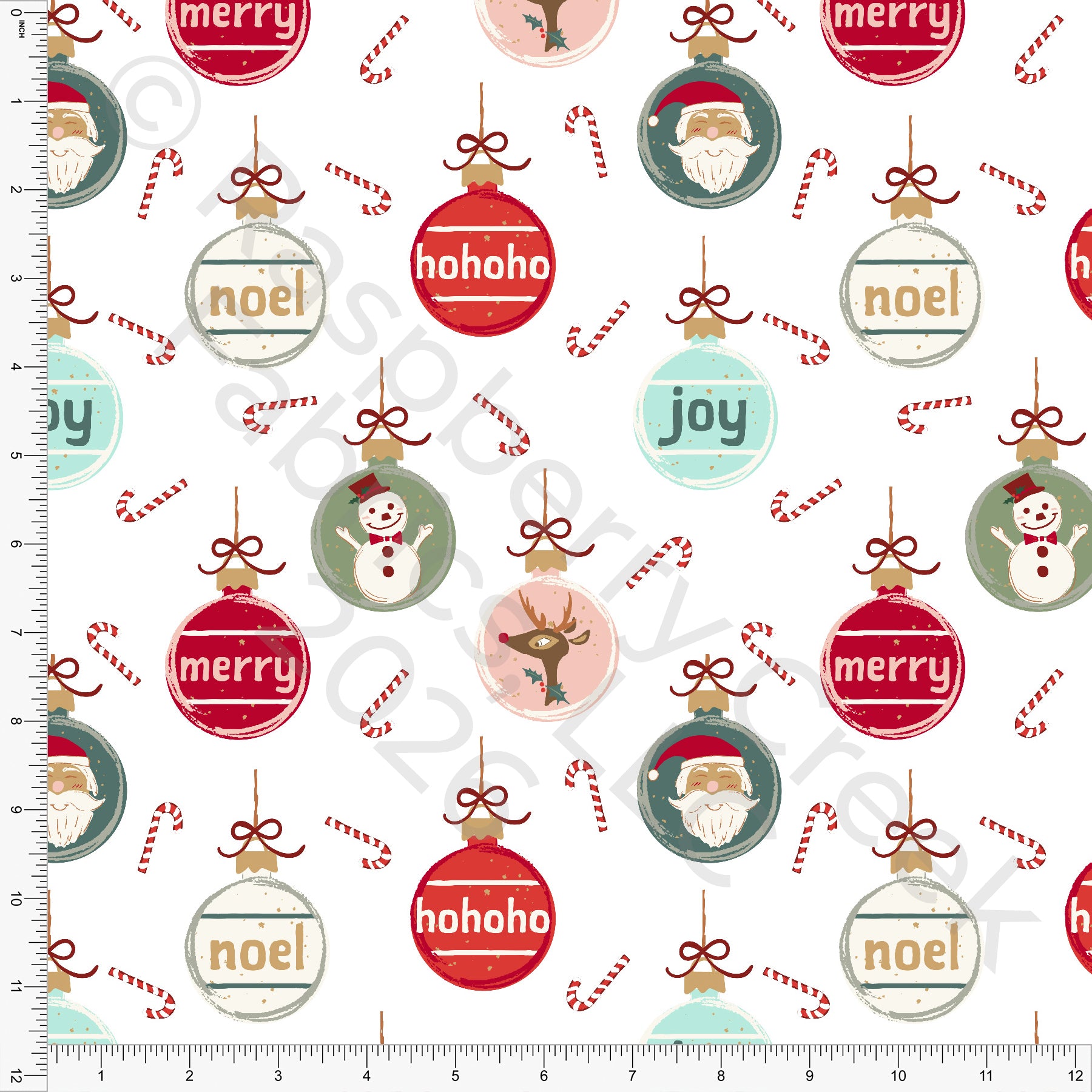 Tonal Red Sage Mint Khaki Ornaments and Candy Canes, Christmas Is Coming by Nice To Michiyo Design for CLUB Fabrics