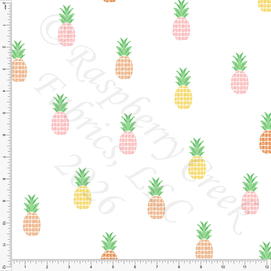 Coral Pink Salmon Yellow Orange Sweet Pineapple Fabric, Juicy Summer by Nice To Michiyo Designs for CLUB Fabrics