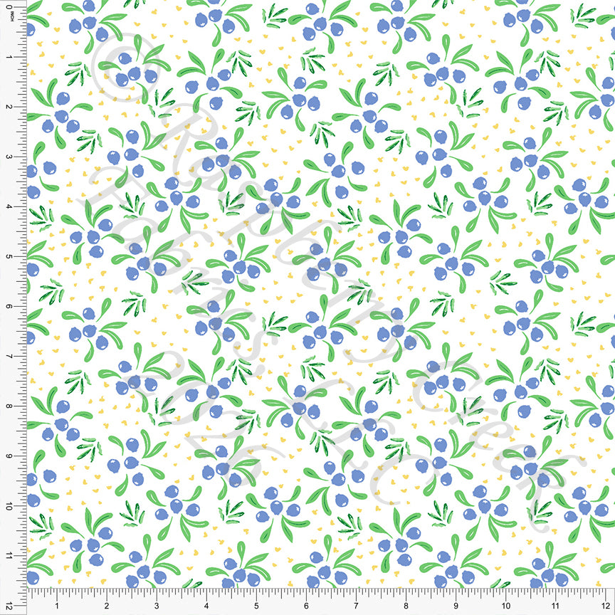 Periwinkle Green Yellow Blueberry Garden Fabric, Juicy Summer by Nice To Michiyo Designs for CLUB Fabrics