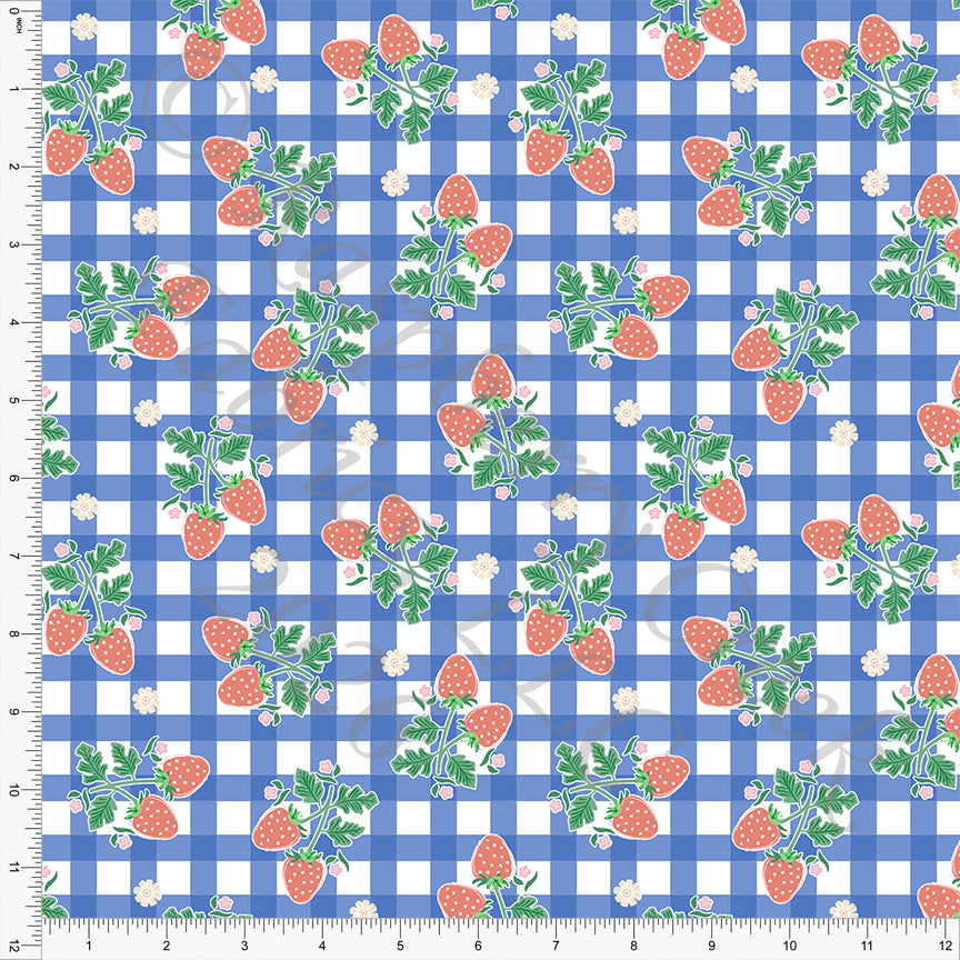 Periwinkle Salmon Green Strawberry Picnic Fabric, Juicy Summer by Nice To Michiyo Designs for CLUB Fabrics