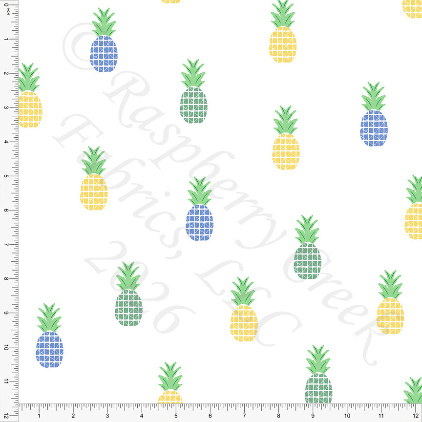 Periwinkle Yellow Green Sage Breezy Pineapple Fabric, Juicy Summer by Nice To Michiyo Designs for CLUB Fabrics